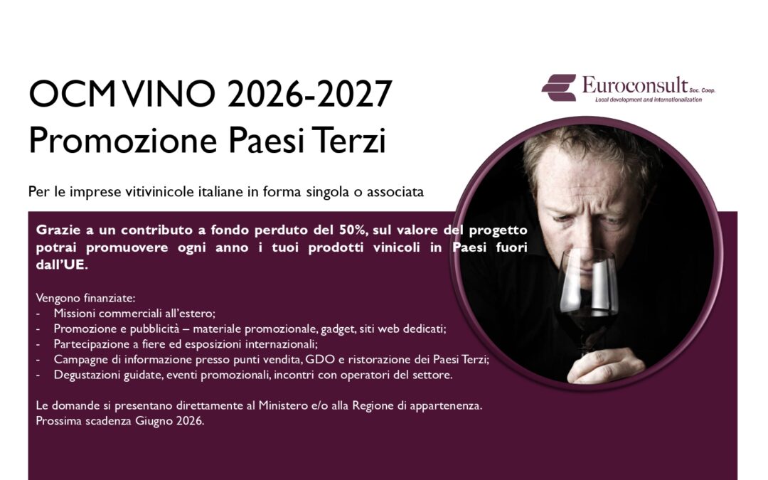 OCM Vino 2026-2027: Nuovo bando per la promozione nei paesi terzi